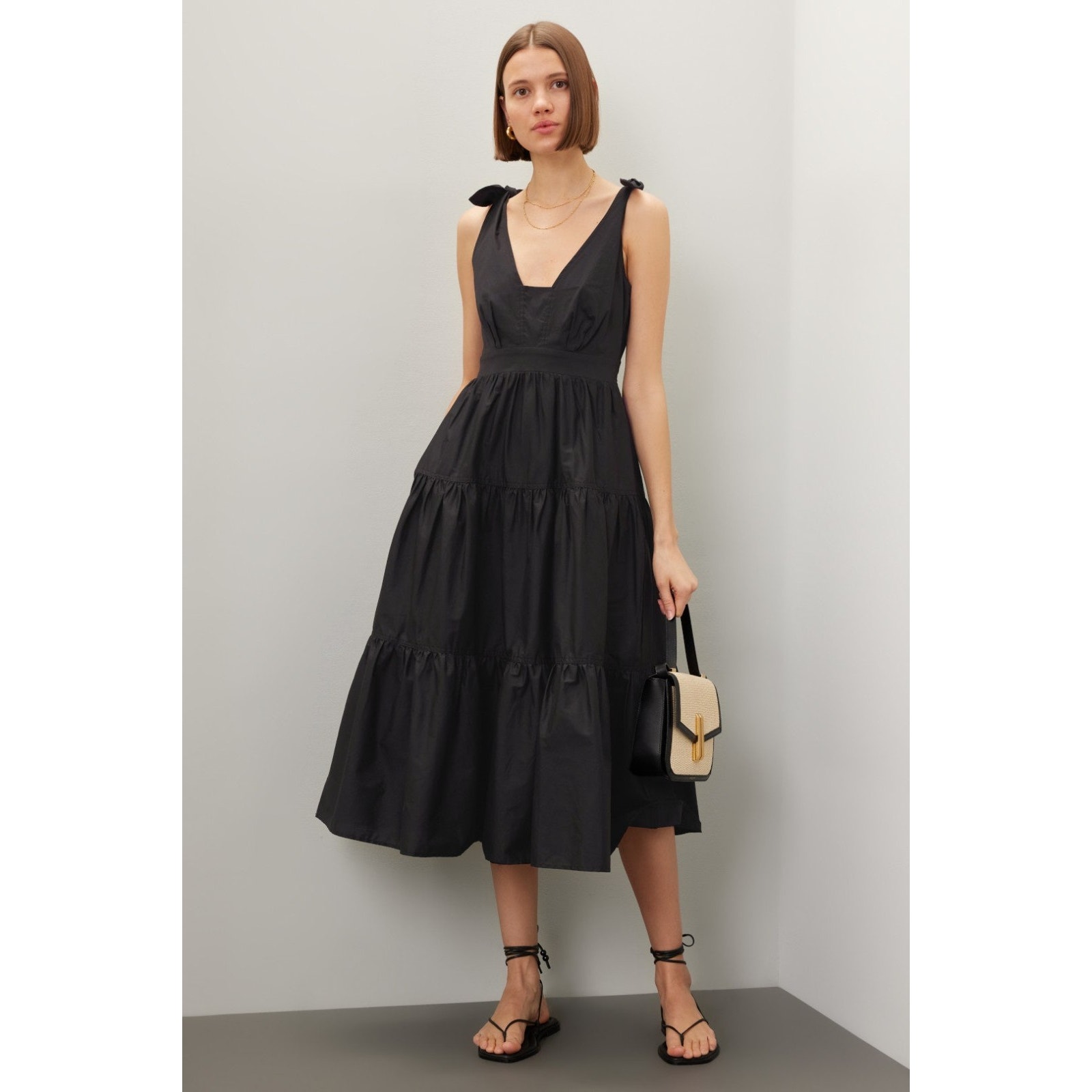 Derek Lam 10 Crosby X Rtr Tie Shoulder Tiered Dress